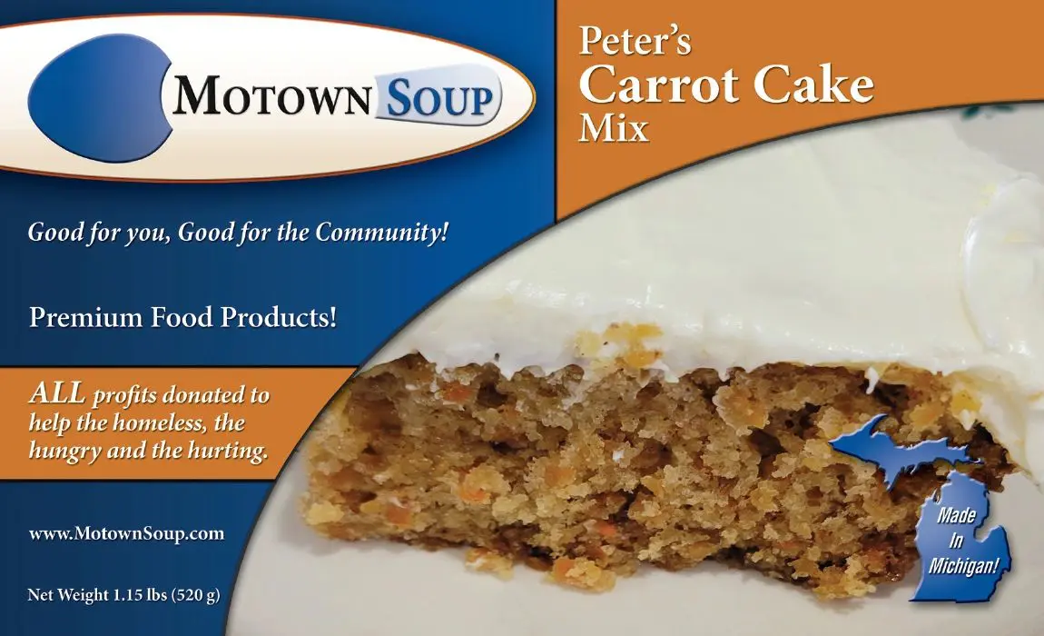 A slice of carrot cake from Peter's Carrot Cake Mix by Motown Soup.