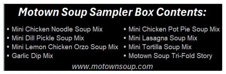 Motown Soup sampler box contents list
