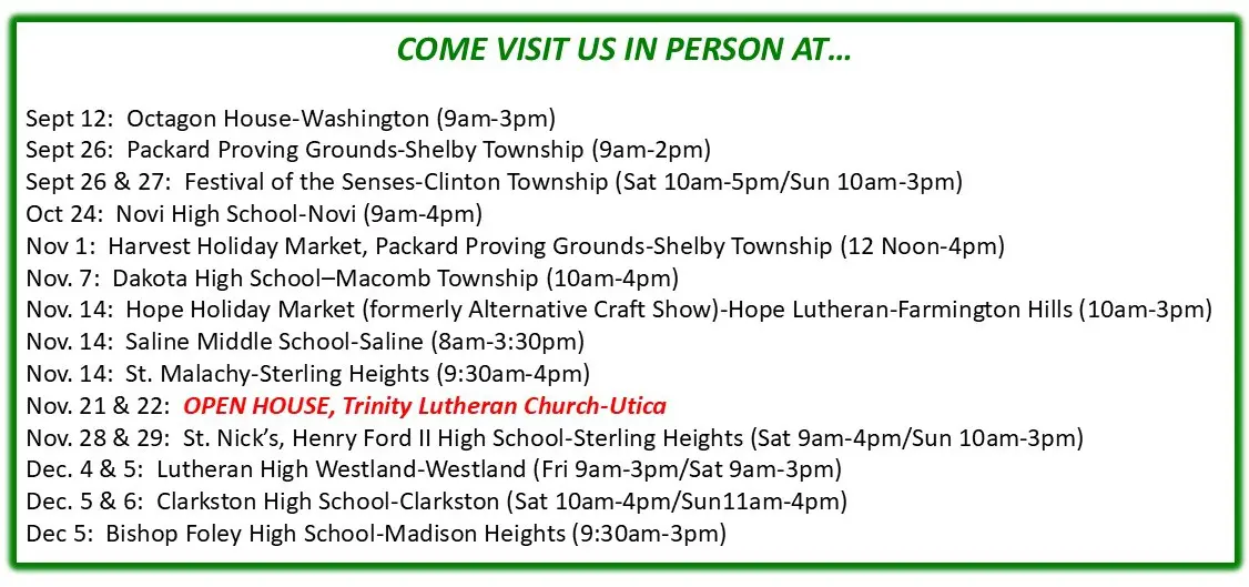 2026 Craft Show Schedule 9.21